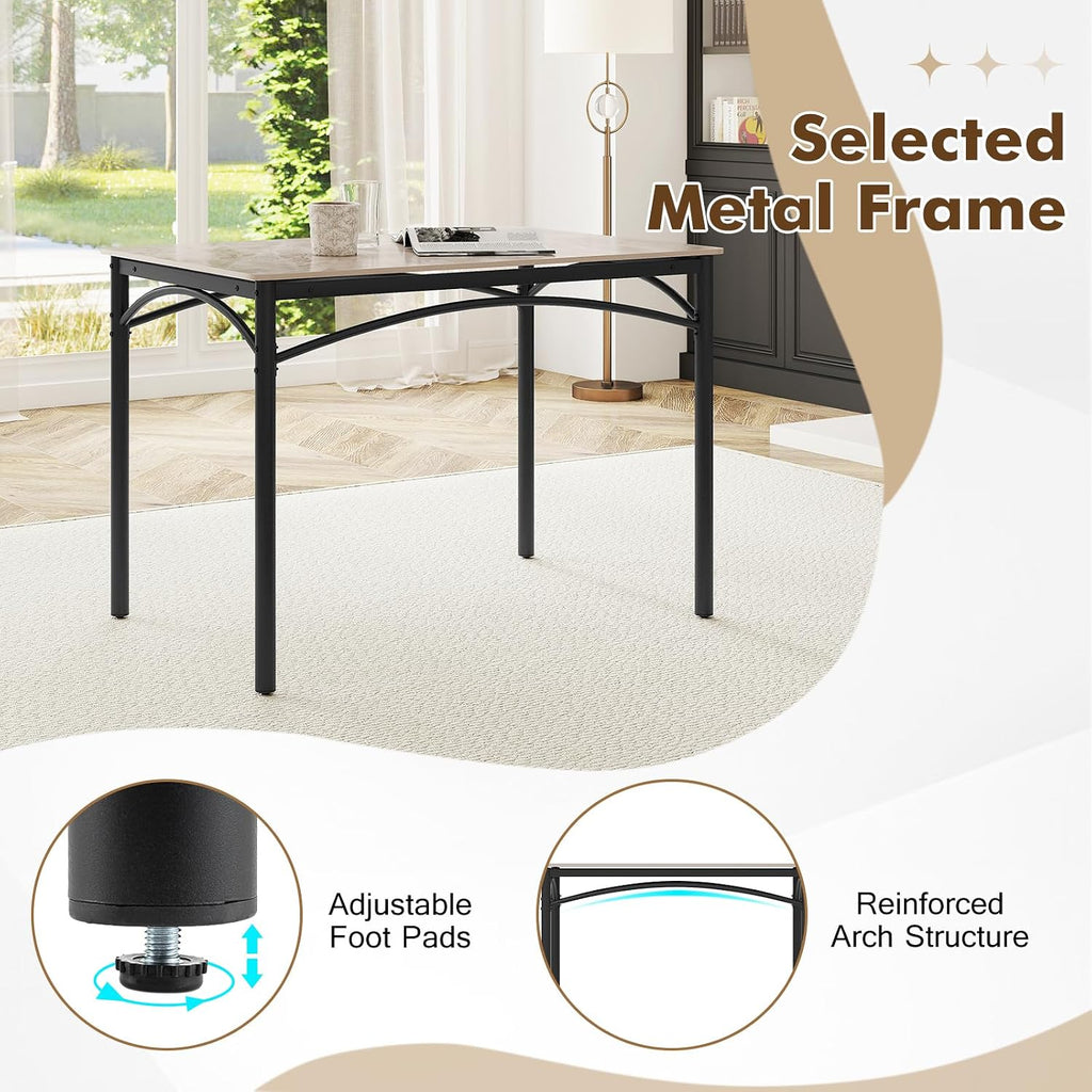 Giantex 43" Dining Table for 2-4, Rectangular Kitchen Table with Faux Marble Tabletop, Sturdy Metal Frame, Adjustable Foot Pads, Dinner Table for Small Space, Dinette, Living Room, Restaurant (Grey)