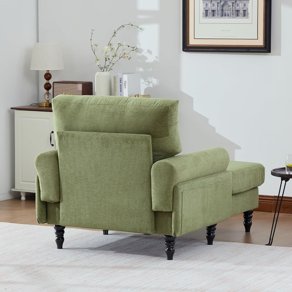 Eafurn 38" Modern Chaise Lounge Recliner Daybed Indoor, Comfy Chenille Upholstered Single Sofa Bed with Wodden Legs and Side Pockets, Deep Seat Sleeper Armchairs Couch for Living Room