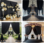PartyVillage 20ft×15ft Black Backdrop Curtain for Halloween Parties, 4 Panels Wrinkle Free 15 FT Long Polyester Photo Backdrop Drapes Back Drop Cloth for Birthday Photography Background