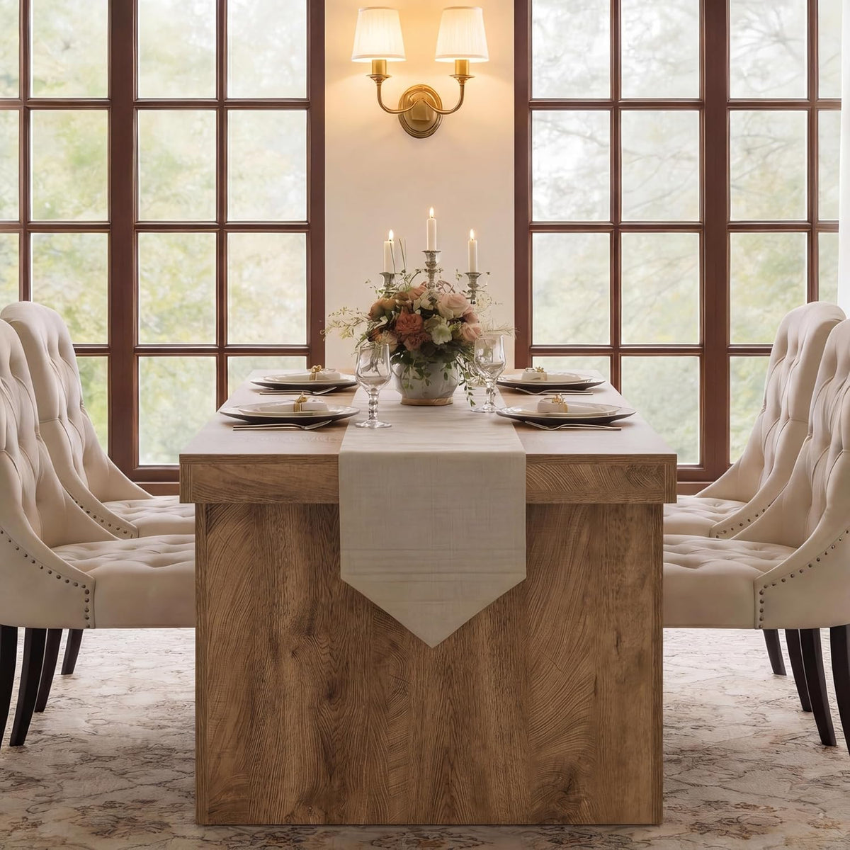 Tribesigns Large Dining Table for 6-8 People, 70.9" Long Wooden Kitchen Dinner Table Farmhouse Modern Style with Arch Design Legs, Rectangle Wooden Dinner Table for Dining Room, Natural Brown