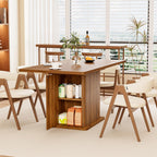 Extendable Kitchen Dining Table for 4-6, 47-65 Inch Rectangle Dining Room Table with 2 Doors, Large Storage, Mid Century Modern Dinner Furniture, Living Room, Space Saving, Square, Fluted, Walnut