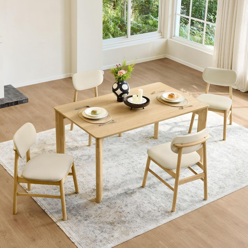 CHITA 59" Mid Century Modern Dining Table for 6, Rectangle Wood Kitchen & Dining Room Table, Solid Rubberwood Frame, Oak Venner