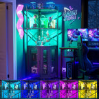 Aheaplus Corner Bar Cabinet with Power Outlet, Industrial Liquor Cabinet | 5-Tiers Wine Cabinet Mini Bar Unit with LED Strip and Glass Holder for Home, Corner Display Cabinet for Small Space, Black