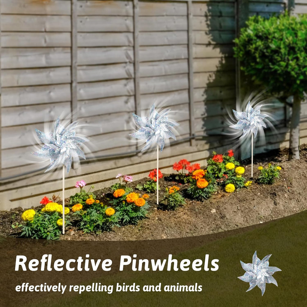 HOOSUN 10 Pack Reflective Pinwheels for Yard and Garden,Wind Spinners Outdoor Bird Scare Devices,Sparkly Windmills for Garden Decor Scare Birds Away Wind Spinners for Outside Patio Yard Lawn