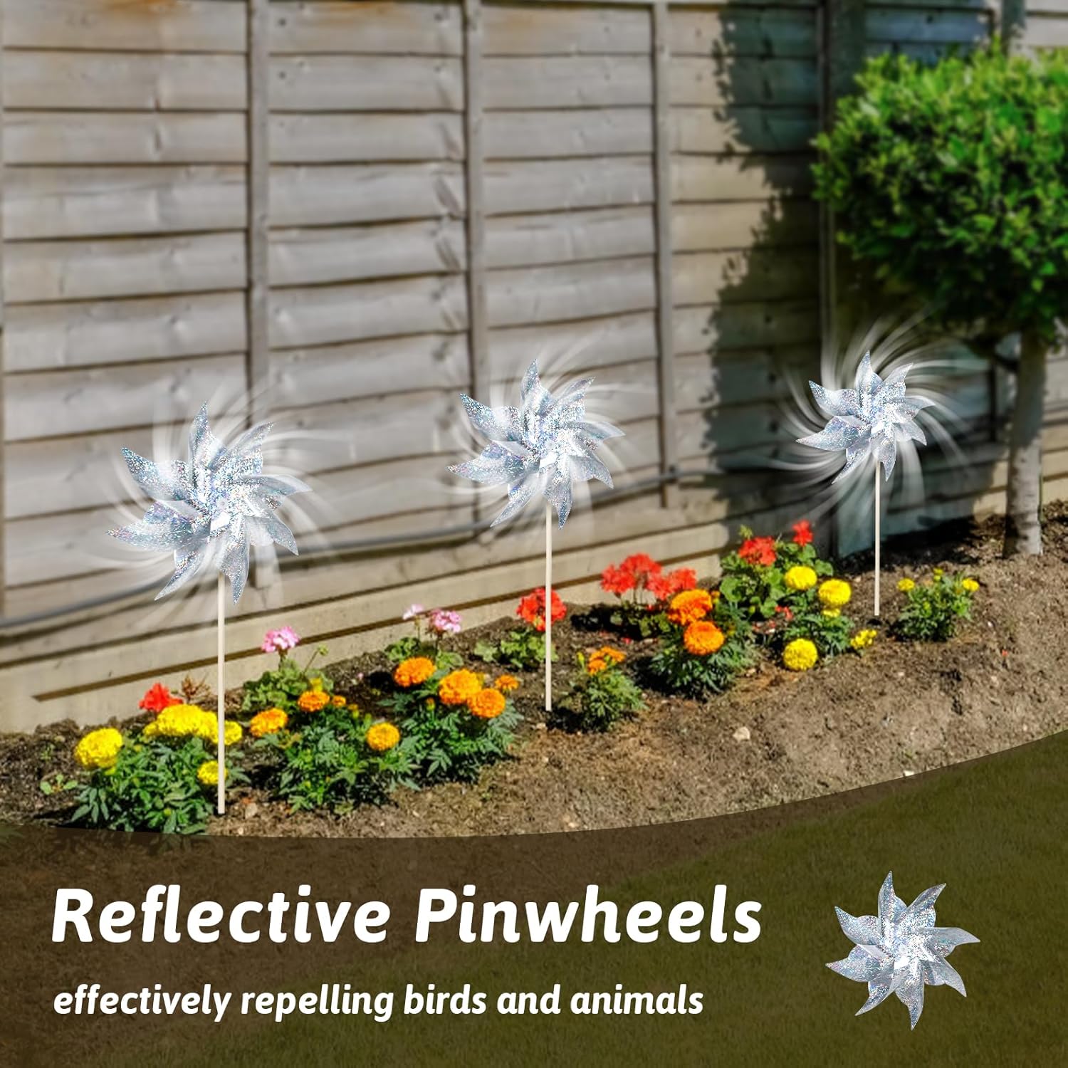 HOOSUN 10 Pack Reflective Pinwheels for Yard and Garden,Wind Spinners Outdoor Bird Scare Devices,Sparkly Windmills for Garden Decor Scare Birds Away Wind Spinners for Outside Patio Yard Lawn