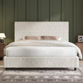 AMERLIFE Full Bed Frame, Upholstered Metal Platform Bed, Cream