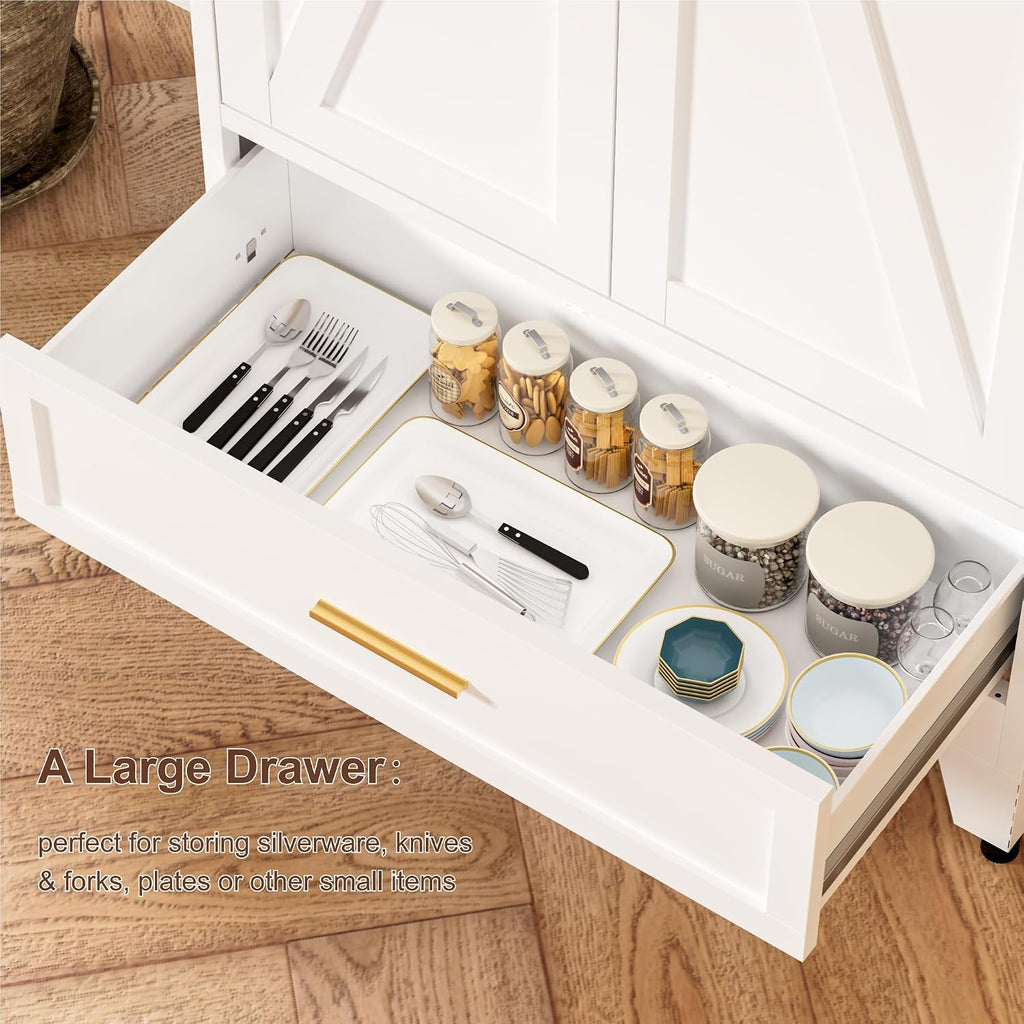 LCAOPC 71" Tall Metal Pantry Storage Cabinet with Drawer and Adjustable Shelves, Freestanding Kitchen Cupboard Storage Cabinet for Kitchen,Dining Room, Living Room, White