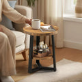 PPAMAPIC Round End Table, 2 Tier Side Table with Storage Shelf, Nightstand Accent Table for Living Room Bedroom Small Space, Black Metal Frame, 15.7" D x 19.7" H, Rustic Brown