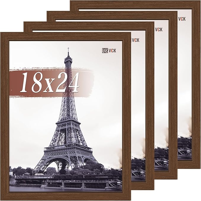 VCK 18x24 Poster Frame Set of 4 - Brown, Gallery-Quality Wood Picture Frames, 1.1-Inch Wide Border, Polished Plexiglass, Vertical or Horizontal Wall Display for Photo/Art/Prints, Brown