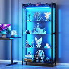 AODK Display Case with Glass Shelves & RGB Lights, 4-Tier Display Cabinet