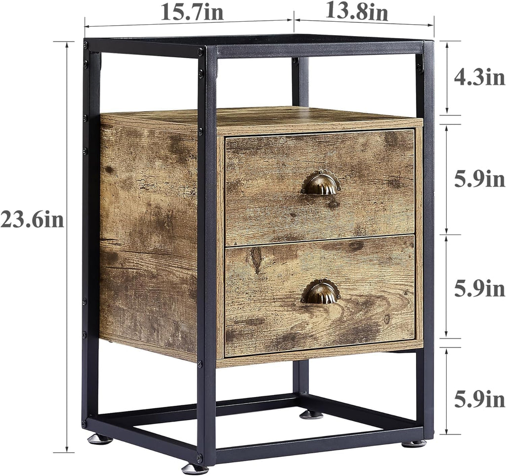 VECELO Bedside End Table, Modern Nightstand with Drawer, Night Stand for Living Room Bedroom, Tempered Glass, Grey