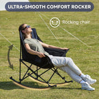 Youtanic Oversized Folding Rocking Camping Chair, Padded Portable Rocking Chair with Pockets, Cup Holder and Carry Bag, Heavy Duty Outdoor Rocker Patio Chair for Garden, Lawn, Up to 400lbs, Navy Blue