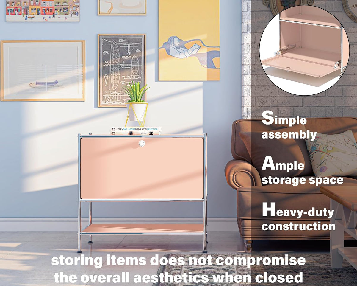 Metal Nightstand, Mid-Century Modern Bookshelf, Flap Door 27.5 | Sleek Modern Design,Space-Saving, Cube Storage Organizer, Bedside Table, Entryway Console for Home, Office, or Foyer