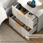 Yechen Fluted Nightstand Set of 2 with Ultra-Fast Charging Station, White | Large Drawers, FSC-Certified Wooden Board, Unique Fluted Profile, Metal Handle, Mid Century Modern Bedside Table for Bedroom