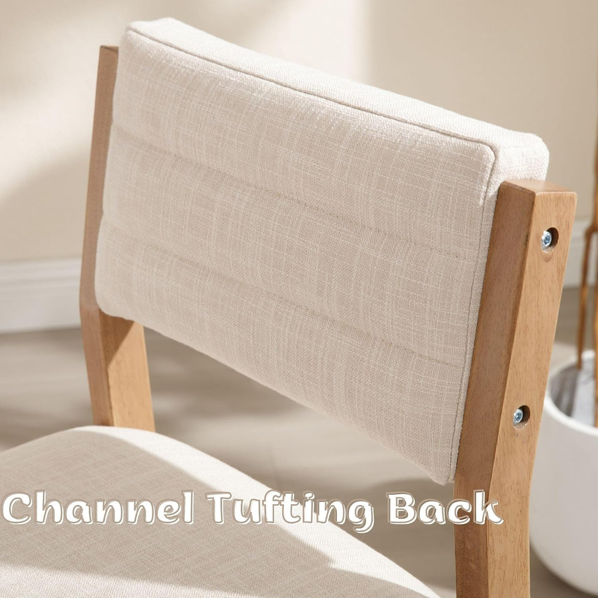 BESTANO 26” Counter Height Bar Stools Set of 2 Linen Upholstered Kitchen Island Stools with Back Mid Century Rectangle Wood Barstools Countertop Bar Chairs, Beige