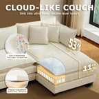 113" Modular Sectional Sofa, L Shaped Cloud Couch with Ottoman | Comfy Chenille Deep Seat Sofa with Throw Pillows, 4 Seat Modern Couches for Living Room Bedroom Apartment, Beige, 113" L