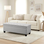 50" Storage Ottoman Bench, Rectangular End of Storage Bench, Upholstered Large Fabric Tufted Ottoman with Storage for Living Room, Bedroom, Entryway,Light Gray