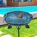 DREAMSOUL Outdoor Garden Bird Bath Metal Bird Baths Cast Iron Birdbath with Metal Stake Tall Bird Bath for Yard Garden Decor