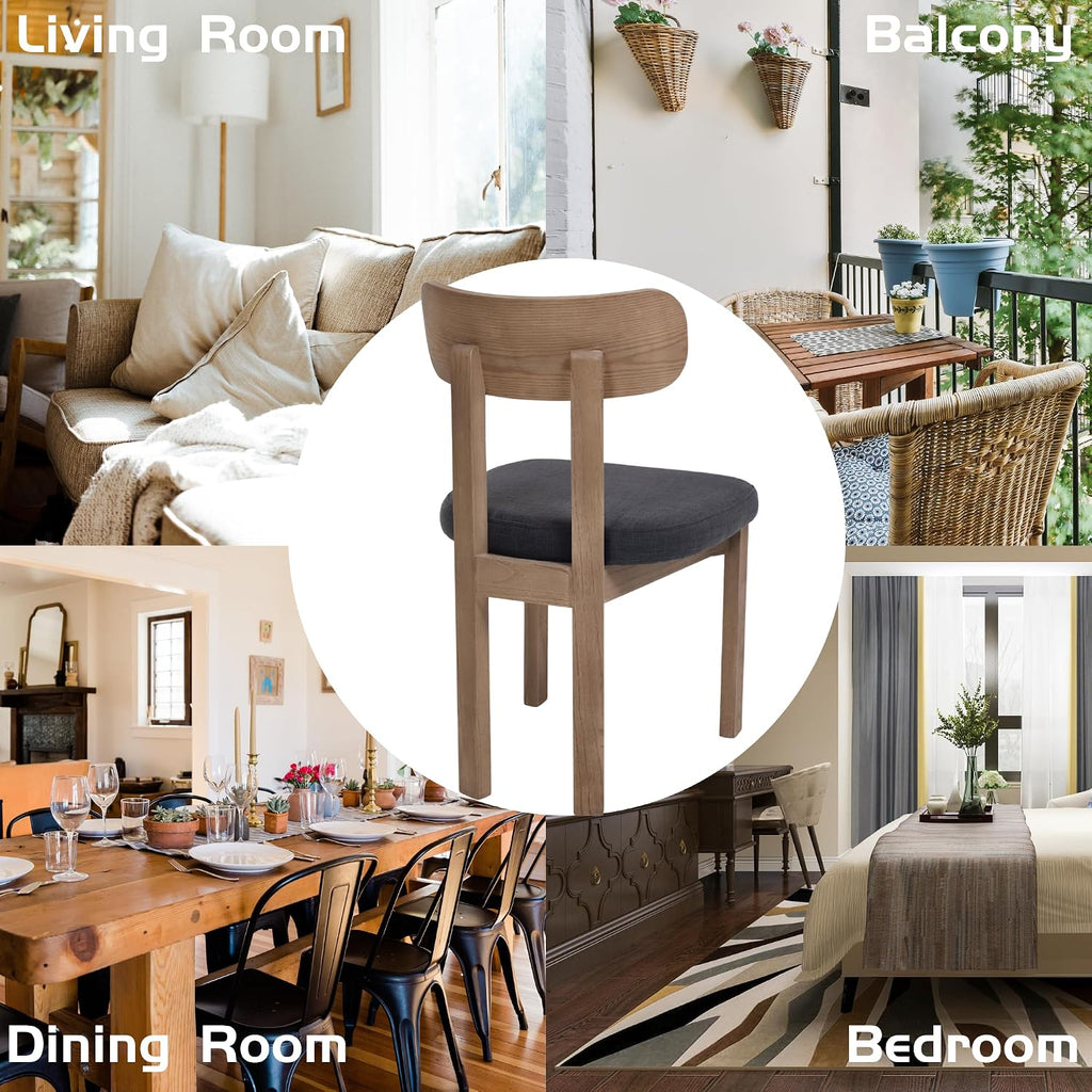 Linen Dining Chairs Set of 4, Mid Century Modern Upholstered Dining Room Chairs with Curved Back, Armless Kitchen Chairs for Living Room/Restaurant/Balcony/Bedroom/Home Desk/Task, Grey