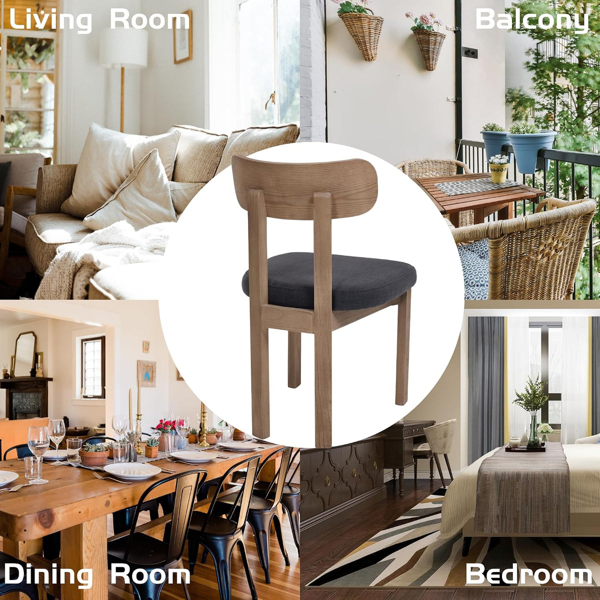 Linen Dining Chairs Set of 4, Mid Century Modern Upholstered Dining Room Chairs with Curved Back, Armless Kitchen Chairs for Living Room/Restaurant/Balcony/Bedroom/Home Desk/Task, Grey