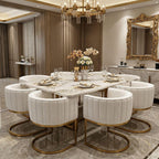 Hyfirm Beige and Gold Barrel Dining Room Chairs Set of 4, Modern Velvet Upholstered Accent Chairs with Curved Back for Kitchen Island, Luxury Comfort Seating Cantilever Metal Frame