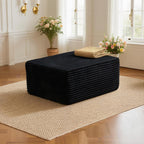 37" Square Cloud Couch Ottoman Footstool, Upholstered Foam Filling Footrest Ottomans for Couch,Large Seat,Soft Fluffy Foot Stool for Living Room Bedroom, No Assembly Required,Black,Plush Corduroy