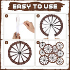 Outus 9 Pcs Western Cowboy Party Decorations Paper Fans Wagon Wheels Straw Hay Bales Hanging Ceiling Wall Decor for Country Western Themed Rodeo Farm Birthday Party Supplies (Wagon Wheels)