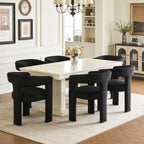 Modern Barrel Dining Chairs Set of 6, No Assembly Velvet Upholstered Dining Room Chairs with Open Back and 3 Legs, Comfy Accent Armchairs for Living Room/Bedroom/Kitchen/Reading, Black