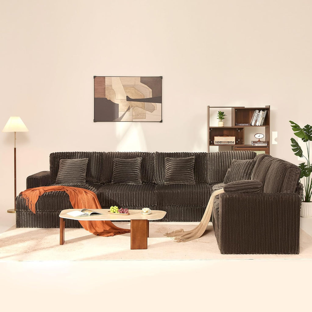 GOSUHI 139" U-Shaped Cloud Couch, Modular Sectional, Deep Seats, Grey | Pocket Spring Cushions, Oversized 7-Seater, Left Facing Chaise, Corduroy Upholstery Couches for Living Room