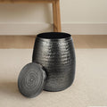 Eyely LSS2003B Alaric 15" Modern Rustic Arrow-Hammered Metal Drum Storage Side Table with Lid, Antique Nickel