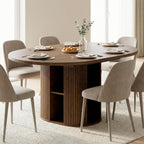 43.3''–59'' Extendable Round Dining Table for 4–8, Modern Wood Oval Kitchen Table with Storage Shelf, Space-Saving Expandable Circle Dinner Table for Dining Room or Living Room (Walnut)