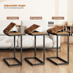 TUTOTAK C Shaped End Table, Tilting Laptop Stand Side Table, Under Couch Table for Living Room Bedroom, Brown TB01BB089