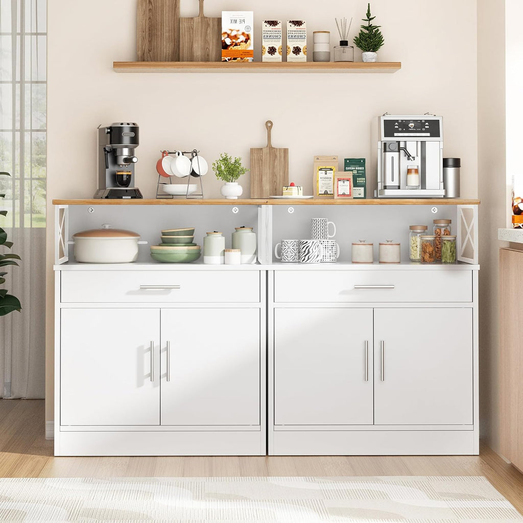 Shintenchi Kitchen Buffet Cabinet with Adjustable Shelf, Modern Kitchen Storage Cabinet,Farmhouse Coffee Bar Cabinet（White）