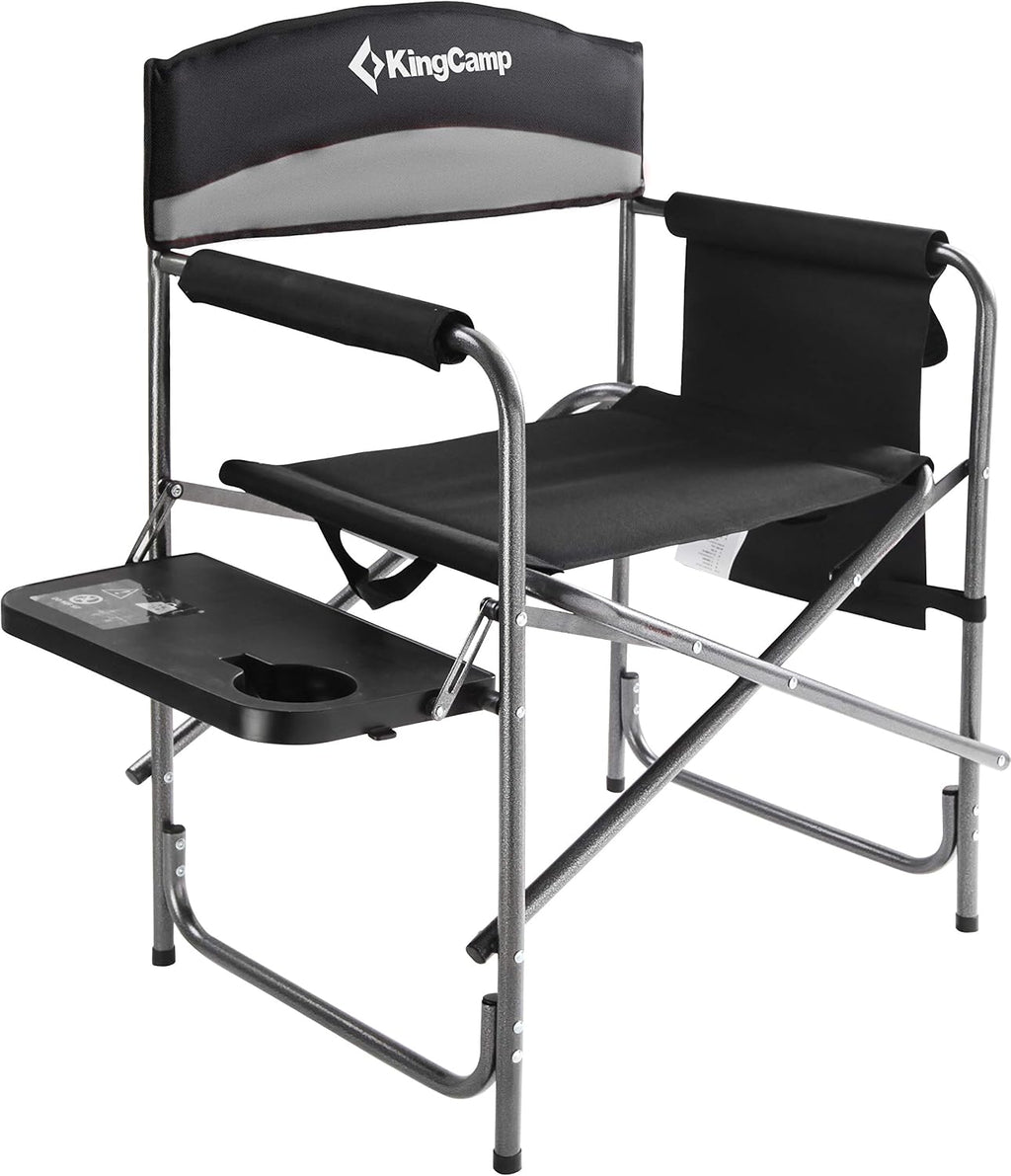 KingCamp Folding Camping Chair, Heavy Duty Portable Directors Style with Side Table Carry Handle Storage Pockets for Outdoor Tailgating Sports Backpacking Fishing, Black