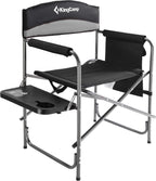 KingCamp Folding Camping Chair, Heavy Duty Portable Directors Style with Side Table Carry Handle Storage Pockets for Outdoor Tailgating Sports Backpacking Fishing, Black