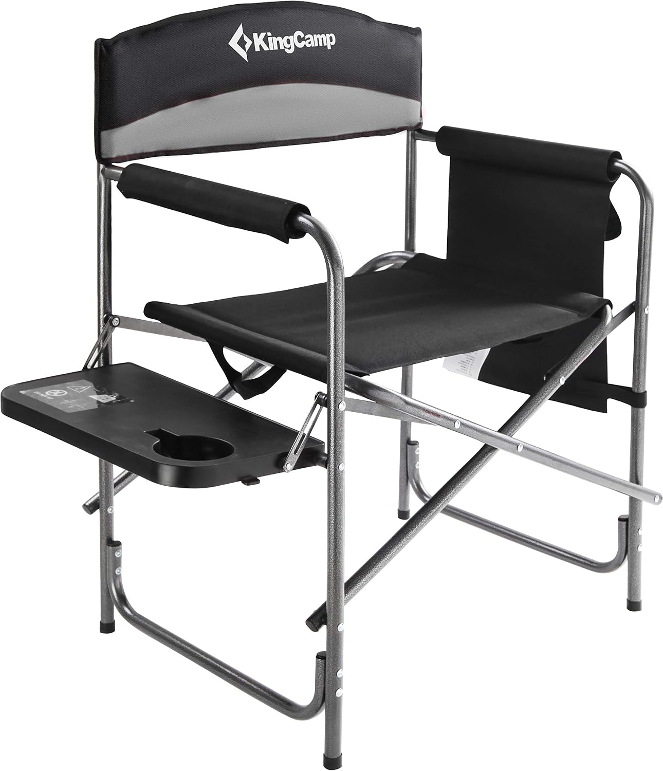 KingCamp Folding Camping Chair, Heavy Duty Portable Directors Style with Side Table Carry Handle Storage Pockets for Outdoor Tailgating Sports Backpacking Fishing, Black