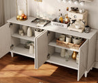 WAMPAT 65-inch Handcrafted Patchwork Decorative Buffet Cabinet with Pop-Up Design Doors,Full Unit Modern Farmhouse Accent Credenza for Coffee Bar, Kitchen, and Living Room, Pale Oak