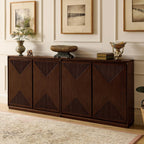 LKTART Narrow Sideboard Buffet Storage Cabinet with Solid Wood Doors,Mid Century Modern Accent Credenza Cabinet,Media Console Table for Kitchen, Living Room, Entryway-Dark Walnut