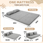 Tri-Fold Futon Mattress, Foldable Japanese Floor Sleep Mattress, High-Density Foam Tatami Bed Mat with Corduroy Cover, Floor Bed Mat for Couples, Guest Use (Charcoal Gray,Queen)