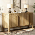 WAMPAT 63" W Large Buffet Sideboard Cabinet with Storages, Modern Buffet Table Coffee Bar Wine Bar Storage Curved Cabinet with 4 Doors for Dining Room, Living Room, Kitchen, Light Walnut