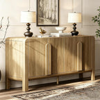 WAMPAT 63" W Large Buffet Sideboard Cabinet with Storages, Modern Buffet Table Coffee Bar Wine Bar Storage Curved Cabinet with 4 Doors for Dining Room, Living Room, Kitchen, Light Walnut