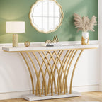 Tribesigns 59 inch Gold Console Table, Modern Entryway Table with Grid-Shaped Metal Base for Entrance, Hallway, Entryway, Living Room(White Faux Marble & Gold)