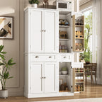 71"H Tall Kitchen Pantry Cabinet with LED Lights,39"W Modern Large Kitchen Hutch Cabinet w/6 Door Shelves,2 Large Drawer,Freestanding Food Pantry w/Adjustable Shelves for Kitchen,Dining Room,White