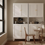 69"H Kitchen Pantry Cabinet with Countertop and Microwave Shelf,Metal Microwave Stand Cabinet with Storage，White Farmhouse Food Storage cabinet,Tall Freestanding Pantry Cabinets for Dining Room