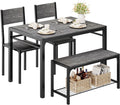 Shahoo Kitchen Table and 2 Chairs for 4 with Bench | 4 Piece Dining Sets for Small Space, Dark Grey