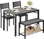 Shahoo Kitchen Table and 2 Chairs for 4 with Bench | 4 Piece Dining Sets for Small Space, Dark Grey