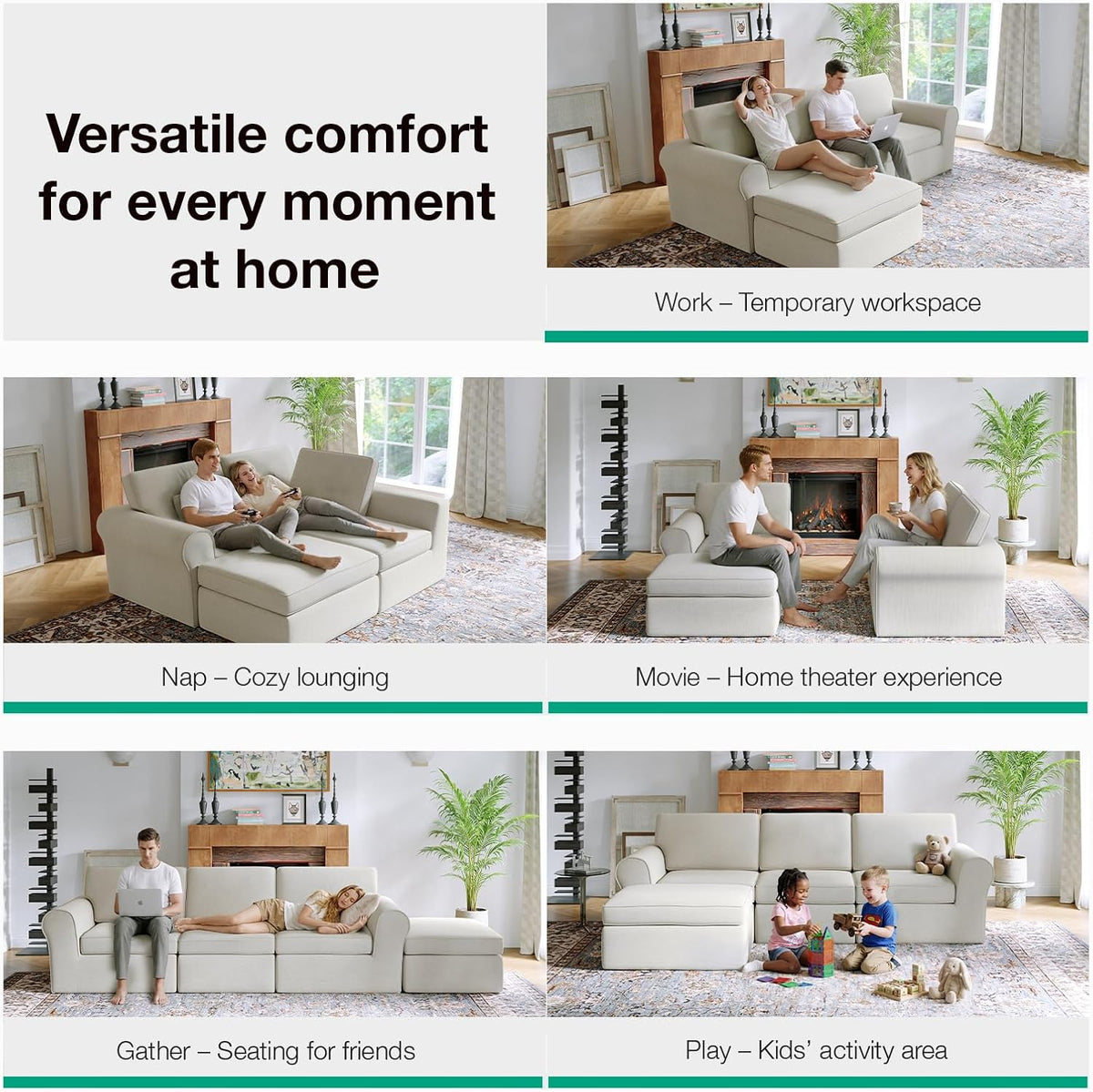 Novilla 108" Modular Sectional Sofa, Modular Sectional Couches for Living Room Bedroom, Chenille Removable Cover Cloud Couch with Smarts Coil® Support L-Shaped Couch(Beige, 3 Seater + 1 Ottoman)