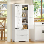 TEENFON 66.1" H Storage Cabinet with 2 Drawers, Farmhouse Kitchen Pantry Cabinet with 2 Doors & Adjustable Shelf, Bathroom Cabinet, for Living Room, Kitchen, Bathroom, White