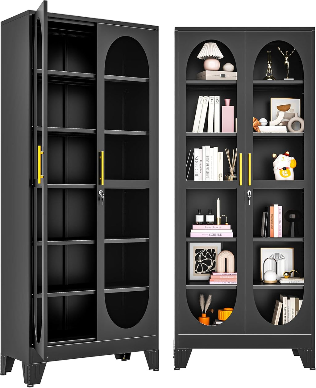 75" H Locking Display Cabinet with Glass Door, Tall Storage Cabinet with 5 Adjustable Shelves, Metal Curio Cabinet Multi-Purpose Display Case for Collectibles Living Room/Bedroom/Kitchen/Bar