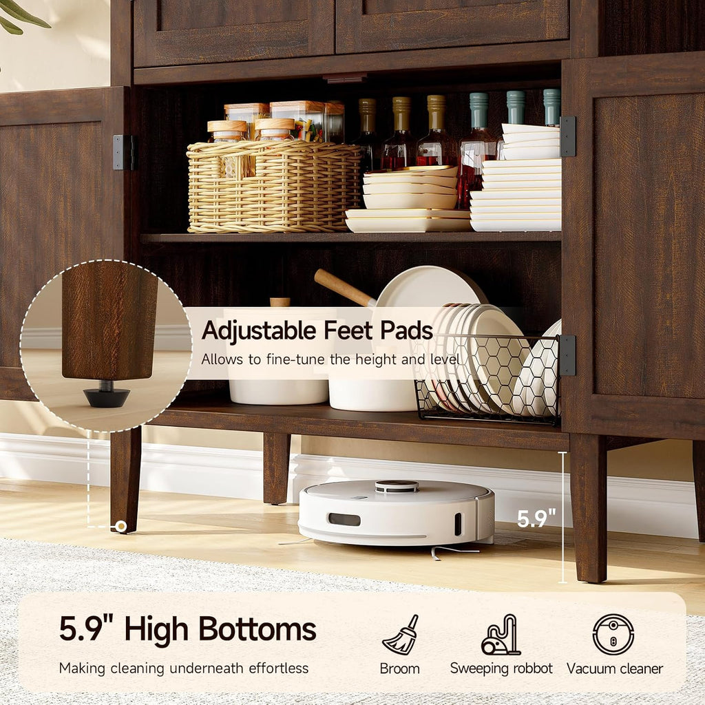 ONBRILL 71" Tall Wooden Arched Cabinet, 5-Tier Arched Kitchen Pantry Cabinet with Doors & Shelves, Farmhouse Kitchen Arch Cabinets with Adjustable Feet, Wooden Pantry Storage for Dining Room(Brown)